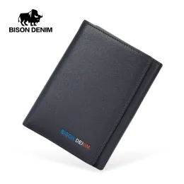 Wallets Bison Denim Men's Wallet Leather 100% Trifold Vertical Sectioncoin Purse Card Holder Zipper W45432b