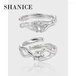 クラスターリングShanice S925 Sterling Silver Hollow Trendy Clear CzZロマンチックな愛の女性のための素晴らしい結婚式のジュエリーギフト