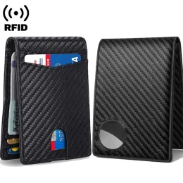 Portafogli RFID in fibra di carbonio Airtag Uomini portafogli di carta di credito Portafoglio portafoglio portafoglio minimalista per uomini Portafoglio nero Slim Black per Air Tag