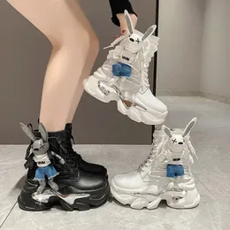 Botyny w kobiecych butach platforma kostki buty mody z suwakiem koronkowe jesień buty zimowe kreskówkowe dekoracje zwierząt zwykłe buty 240418