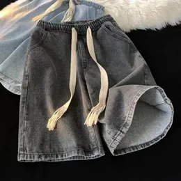 Mäns jeans bekväm denim shorts elastisk dragkonst med fickor avslappnad strand för sommaren snabbtorkande bred ben