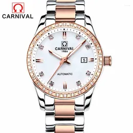Armbanduhr Karneval Mechanical Uhren für Frauen Mode Edelstahl Automatische Armbanduhr wasserdichte leuchtende Montre