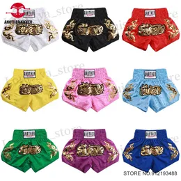 Мужские шорты Muay Thai Shorts Gold Emelcodery Boxing Shorts Child Women Мужчины атласные полиэфирные тренажерные клетки борьба с борьбой с кикбоксингом MMA T240419