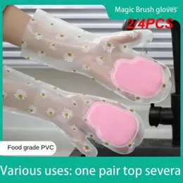 Einweghandschuhe 2/4pcs Geschirrspülmittel moderne Frauen wasserdichte Hausarbeit Reinigung Küche saubere Werkzeuge Waschschale PVC Multifunktional