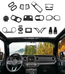 Karbon Fiber ABS İç Kit Aksesuarlar Dekorasyon Kapağı Jeep Wrangler için Döşeme JL 18 23pc İç Aksesuarlar7596990