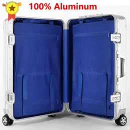 Bagaż 20 24 26 29 cali 100% aluminium Rolling Lage Business Travel Suipcase Hard Shell Duża pojemność Walizka TSA Lock