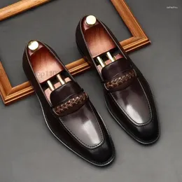 Klänningsskor designer mode mens loafers äkta läder handgjorda svartbrun casual affärsfest bröllop mäns skor