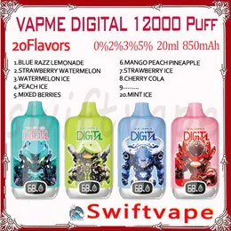 100% оригинальный VAPME Digital 12000 Puff Ondosable E Сигарета 20 вкуса 20 мл POD Перезаряжаемая батарея 850 мАч 12K Puffs 0% 2% 3% 5% Vape Pen Kit