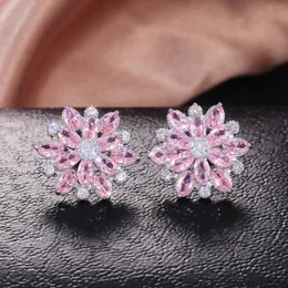 Stud Summer Beach Moissanite Flower Earrings For Women 925 Sterling Silver Double Shining CZ Zircon Diamond Stud Earring brincos Wedding Party Gifts