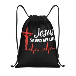 Einkaufstaschen Custom Jesus rettete mein Leben Draw String Rucksack Männer Frauen Leichtgewichtige Christianer -Fitness -Sport -Sackpack -Säcke für Yoga