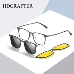 النظارات الشمسية إطارات HDCRAFTER 3 في 1 مقطع التيتانيوم على النظارات الوصفة البصرية للرجال الرجال المستقطب مقاطع مغناطيسية الشمس 5008