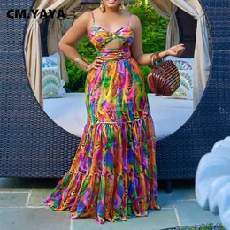 CMYAYA Mulheres elegantes espaguete com cintura de cintura de cintura alta Cantura Grande Swing Fit and Flare Maxi Long Dress Beach Sexy Boho Dress 240411