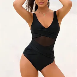 Women's Swimwear Spring/Summer Casual Fashion Mesh Splicing Sexy Tight Triangle Pants With Chest Pads Thong Bikini Bottoms