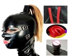 Outras calcinhas de lingerie erótica sexy lingerie artesanal máscara de látex preto com os olhos de dentes de mato capa de plug plug plug nariz rabo de cavalo TR3301018