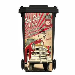 Outdoor Trash Sticker Vinyl Car Vintage Route 66 Selfadhesive Trush Kitchen Wheelie Bin Stickers Garbage Cans Cool Art 240418