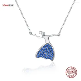 المعلقات Tongzhe الشخصية 925 Sterling Silver Ncloclacesnecklace Women Blue Cz Crystal Dress Ungging Sweet Fine Jewelry Kltn066-1