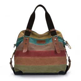 Taschen Mode weibliche lässige Crossbody -Tasche Sack eine Hauptdarschtoll gestreiftes Damenhandtasche Patchwork Regenbogen Umhängetasche