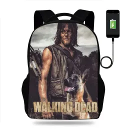 Torby The Walking Dead Backpack Boys Dziewczęce Bag szkolna torby dziecięce książka mężczyźni kobiety plecaki nastolatki USB podróż plecak mochila