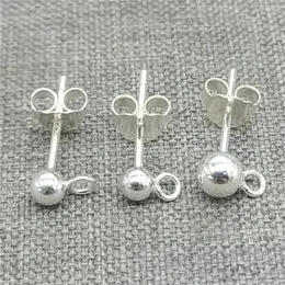 أقراط مسمار 10PRs من 925 Sterling Silver Ball Colering Posts w/ مغلق خاتم قفزة جولة حبة الأذن 3MM 4MM