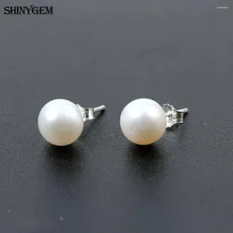 Gestüt Ohrringe Shinygem Fashion 7-8mm rund natürliches Süßwasser klassisch elegant süße echte echte Perle für Frauen