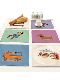 Cartoon Dachshund Dog Animal Printing Placemat Getränke Untersetzer Hauszubehör Küche Ort Matten für Esstisch Bar Matte T208137353