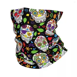 Bandanas Sugar Skull Flower Mexican Bandana Neck Gaiter per le donne da campeggio da escursioni avvolgono la sciarpa di Halloween Day of the Dead Balaclava Walder