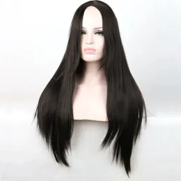 Wigs Woodfestival Длинный прямой синтетический парик для женщин блондинка Красный черный коричневый синий мягкий мягкий реалистичный парики волокон 65 см.