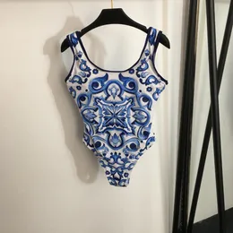 Projektant Swim garnitury Summer Beach Swimsuit Kobiety seksowne bikini stroje kąpielowe Porcelian nadruk jednoczęściowy czołg Kąpiel Kącik Maillot de Bain femme wakacyjny scrunt