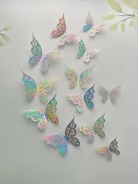 12 Pieces 3D Hollow Butterfly Wall Sticker Bedroom Living Room Home Decoration Paper 240410