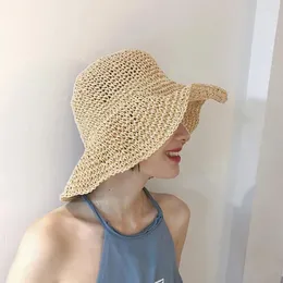 Basker kvinnor hink hatt halm fiskare mössa kvinnlig vikning bekväm andningsbar sommarhuvud vindtäta solprocesser 56-58 cm
