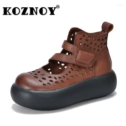 Elbise ayakkabıları koznoy 6cm gerçek deri sandalet botları platform kama kanca pompaları tıknaz spor ayakkabı patikleri yaz kadınları Hollow Mary Jane