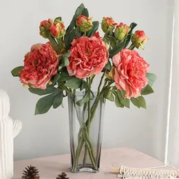 Decorative Flowers 2 Heads Retro Artificial Silk Peony Branch Vintage Simulation Home Living Room Decor Flores Artificiales Party Favors