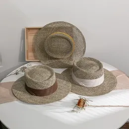 straw hat for women seaside holiday small fresh hand-woven lace straw hat ladies wide brim sun hat ribbon accessories 240412