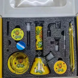 Glass Bong Hookah Zestaw 11pc z zbiornikiem zbiornika zbiornika zbiornikowego Rolling Tray Ashtray Quartz Banger Akcesoria dym Bongs