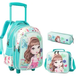 Bags Wheeled Backpack for Girls School Trolley Bag with Wheels with Lunch Bag Set Trolley Bags Children School Rolling Backpack Bags