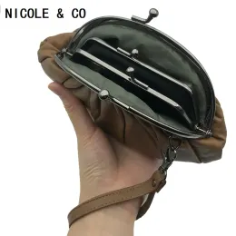 Sagns Nicole Co Women Original Women Genuine Clutch Clutch Borse Metal Hasp Sheepskin Whatet Borse Mopespone Cambia Porta della scheda di chiusura