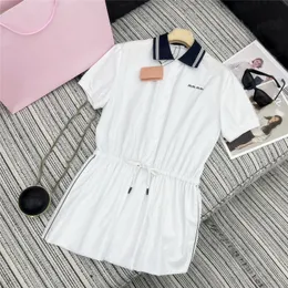 Womens Fashion Polo Shirts Dresses Waist Drawstring Design Short Skirts High Grade Lady White Dress Apparel