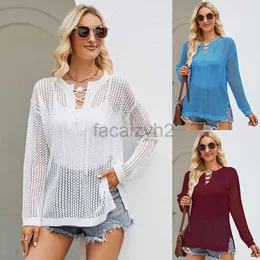 Damen T -Shirt Sexy Tees hohl -out -Strickpullover für Frauen New Lose Rund Hals mit geteiltem Bodenpullover Design und Gefühl für das Tragen von Top Plus Size Tops