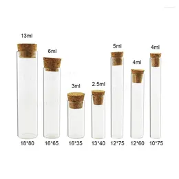 저장 병 100pcs 2.5ml 3ml 4m 5ml 6ml 13ml 코르크 스토퍼가있는 작은 투명 유리 바이알 튜브 테스트 선물 선물을위한 빈 소원 병