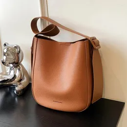 Drawstring NIGEDU Women's Shoulder Bag Designer Wide Strap Bucket Crossbody Bags For Female Purses And Handbags Ladies Totes Bolsos Brown