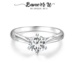 Anéis de casamento Bamoer U Moissanite Ring Certificado GRA 1CT Rodada Moissanite Diamond 925 Sterling Silver Rings Engagement Solitaire para mulheres 240419