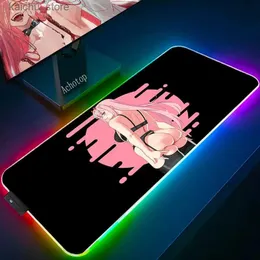 Mouse Pads Wrist Rests Gaming Mousepad Zero Two RGB Mouse Pad Mouse Mat Large XXL 100x55cm Keyboard Desk Mat LED Backlight Kawaii Anime Girl Mousepad Y240419