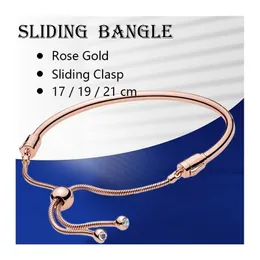 Rigid Wrist Charm Bracelets Bangles For Women Jewelry Rose Gold 925 Sterling Silver Interchangeable End Cap Sliding Clasp Zircon 240327