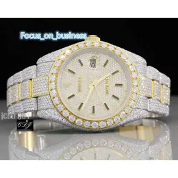 Moissanite с усыпанием y Iced Out Luxury Watch сбивает двухтонные бриллианты хип -хоп для мужчин и женщин20rg