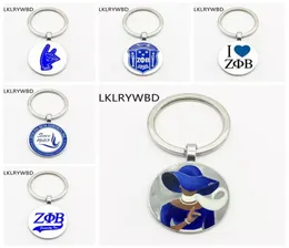 Konstverk Zeta Phi Beta Keychain ZPB Letter Grekisk typskylt handgjorda konstmålning Rund Glass Keychain Kvinnlig present Keychain4070148