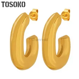 Other TOSOKO Stainless Steel Jewelry Geometric U-Shaped Exaggerated Earrings Womens Fashion Heavy Earrings BSF699 240419