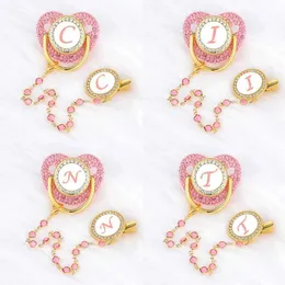 PACIFIERS# NAME INITIAL Baby Pacifier Chain Clips Pink Crystal Newborn Luxury Personaliserade PACIFIERS SILIKON NIPPLE SPARTLE Dusch Giftl2403
