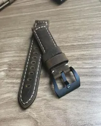 빈티지 Ocysa Dark Brown Brown Black Crazy Horse Genuine Leather Belt Watch Strap 24mm 24mm 26mm Pam Watches296G8074238