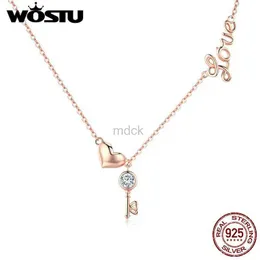 قلادة قلادة Wostu Real 925 Sterling Silver Gold Color The Key of Heart Prendant Necklace for Women زوجة عاشق المجوهرات هدية CQN292 240419