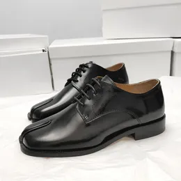 Casual Shoes Design Men Lace Up Split Toe Derby British Ladies Loafers Oxfords Black äkta läderlägenheter Zapatos 3C